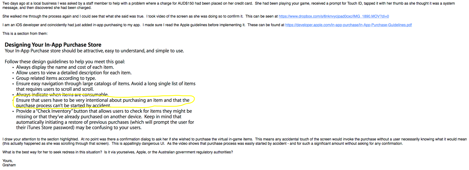 Screenshot of letter sent to Crowdstar