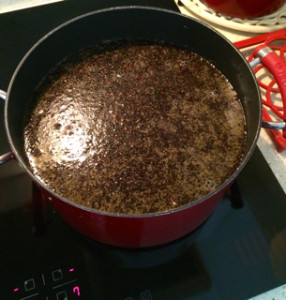 Pan of the powder base on the stove