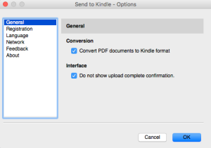 Send to Kindle app options